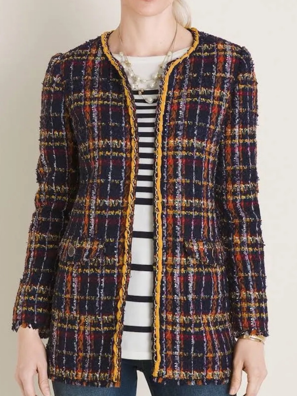 Chico’s Mid length Tweed Playful Multi PT Jacket Size 4/6